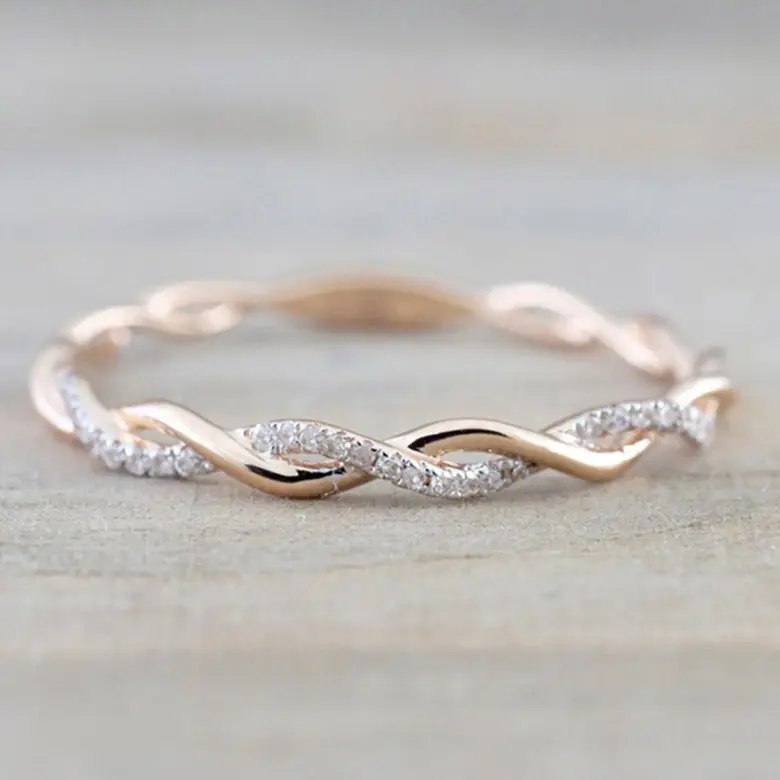 Twisted Rope Ring 18K Gold Plated Zircon Micro Pave - Image 2