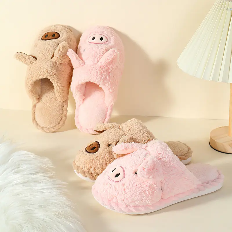 Piggy Cotton Slippers for Women, Home Use, Couple's Furry Floor Slippers, Autumn and Winter Home Plush Cotton Slippers, Autumn and Winter Wholesale