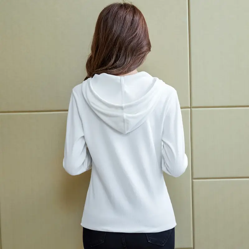 Women Blue Zipper Hoodie Long Sleeve T-Shirt - Image 7