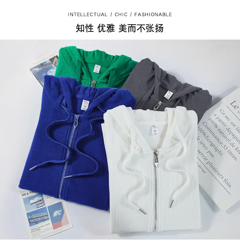Women Blue Zipper Hoodie Long Sleeve T-Shirt — feature 18