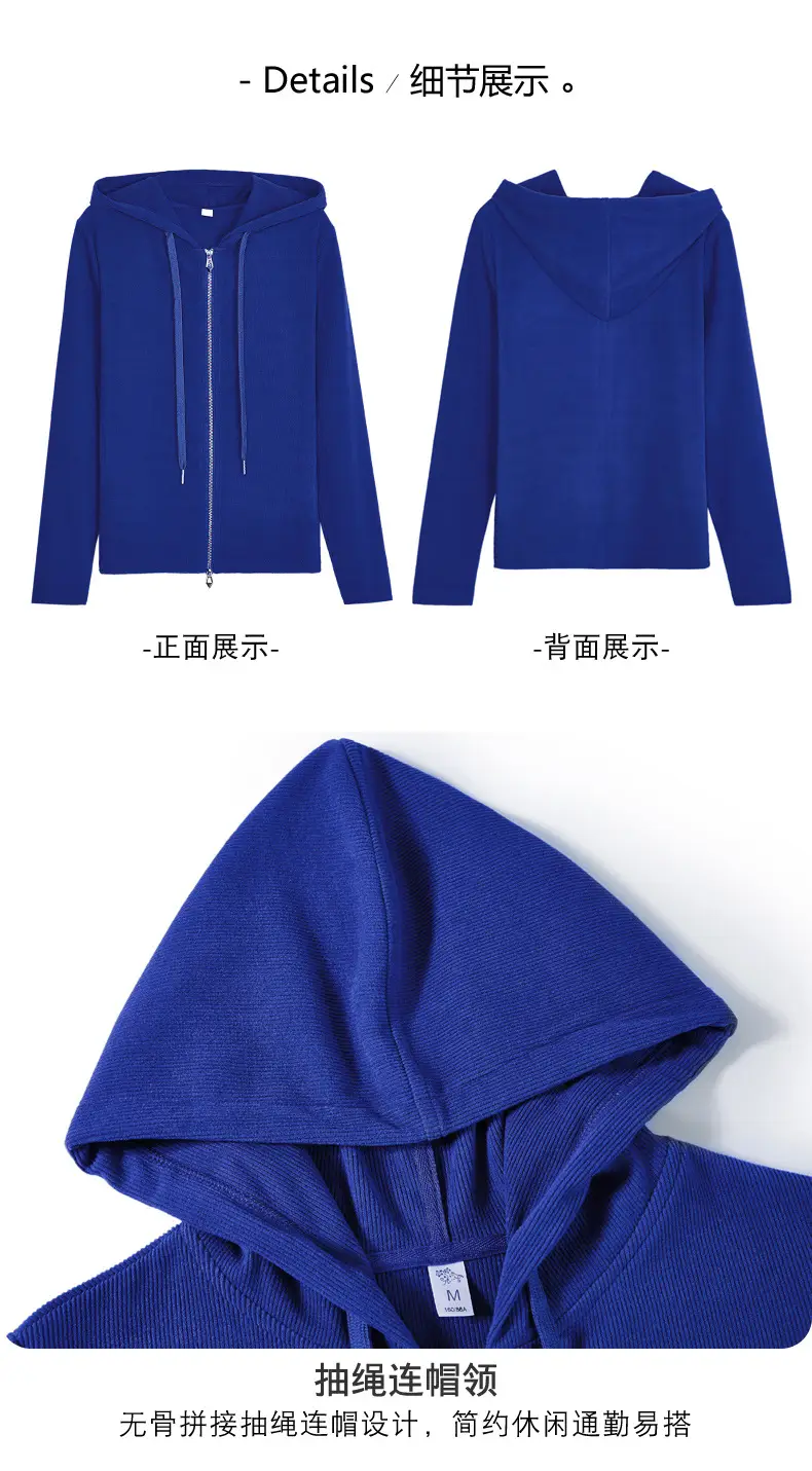 Women Blue Zipper Hoodie Long Sleeve T-Shirt — feature 19