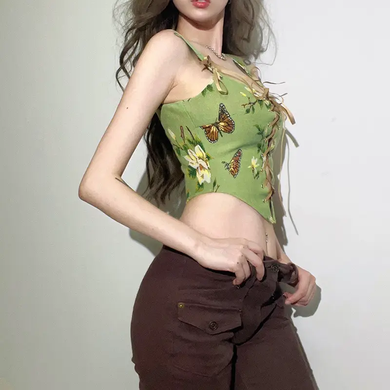 Green Printed Sling Vest for Women 2022 Autumn - Image 4