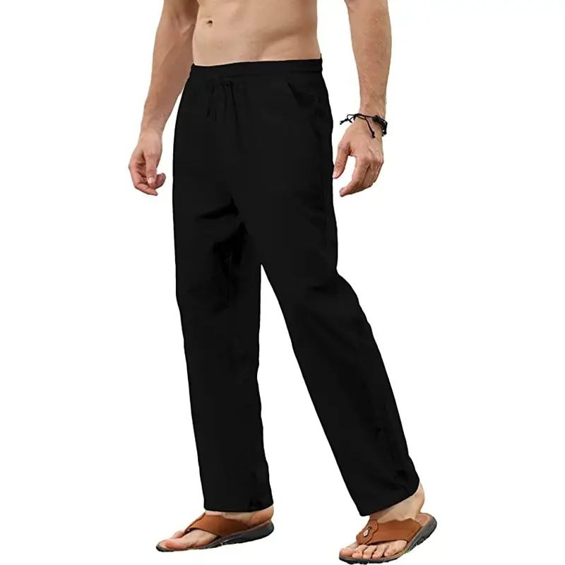 Men's Slim Fit Cotton Linen Pants Beige - Image 3