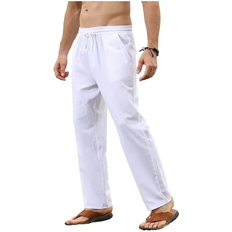 Men's Slim Fit Cotton Linen Pants Beige - Image 2