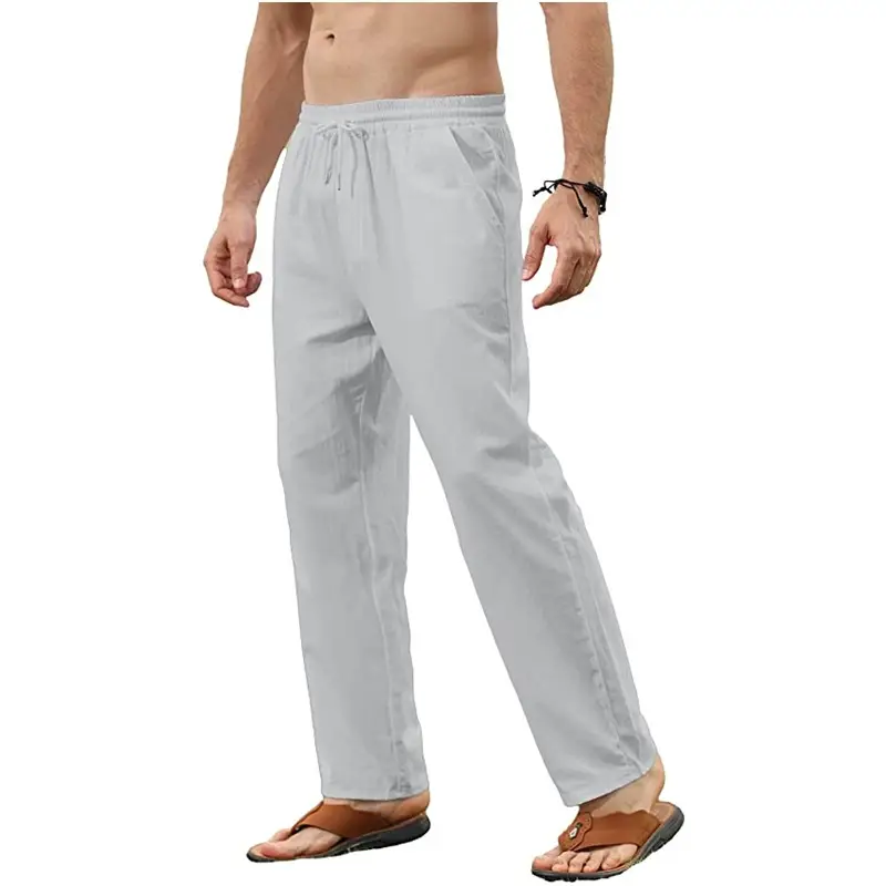 Men's Slim Fit Cotton Linen Pants Beige — feature 2