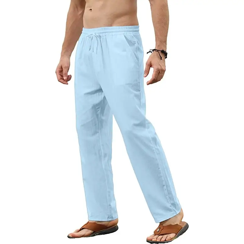 Men's Slim Fit Cotton Linen Pants Beige — feature 3