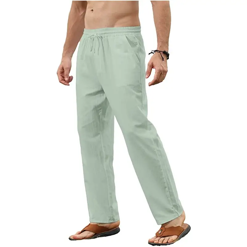 Men's Slim Fit Cotton Linen Pants Beige — feature 4