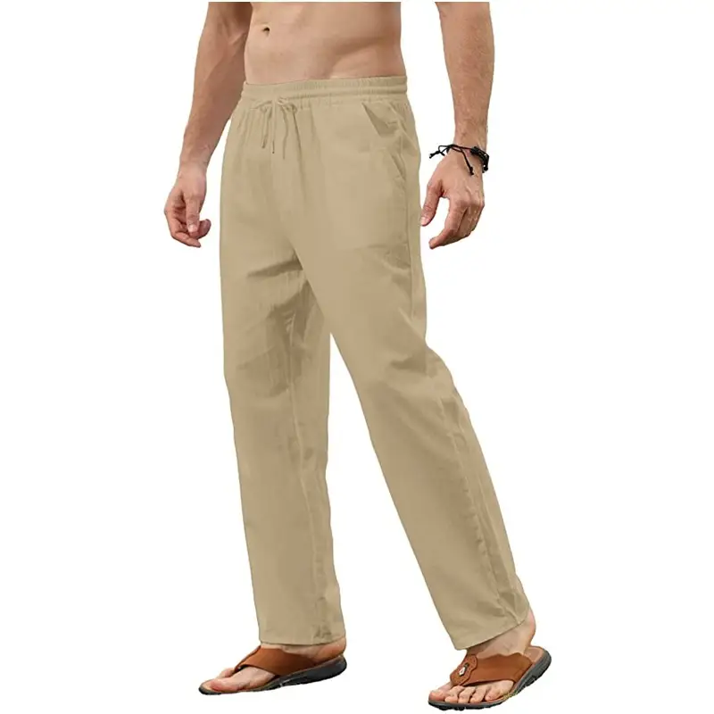 Men's Slim Fit Cotton Linen Pants Beige — feature 7