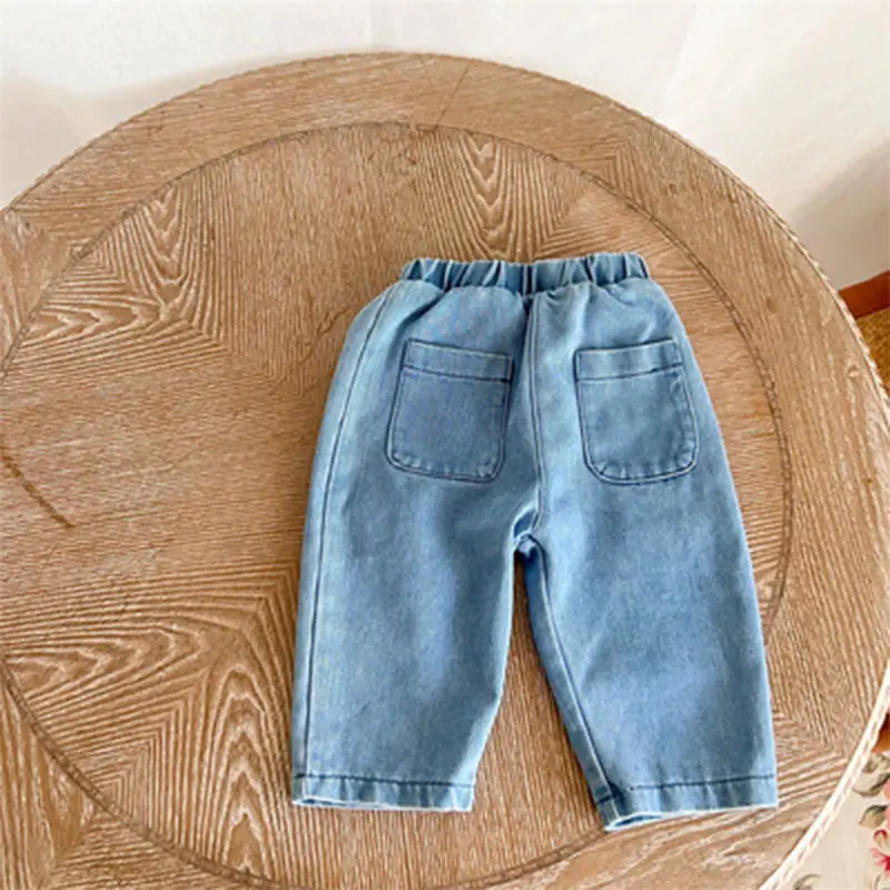 Spring Boys Girls Denim T-Shirt Trousers Set Blue - Image 3