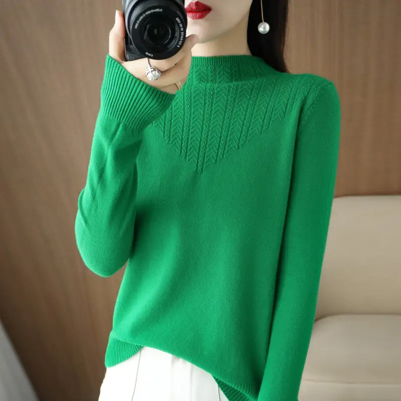 Women's New Knitted Half Turtleneck Top Beige - Image 4