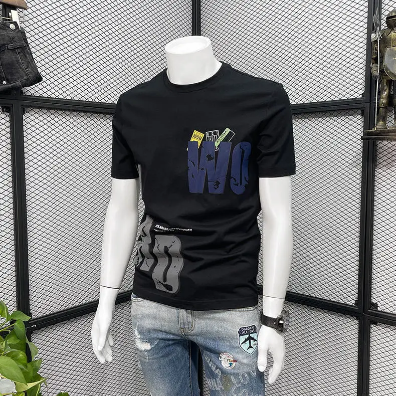 Men Black Graphic T-Shirt Slim Fit Round Neck Summer Casual - Image 4