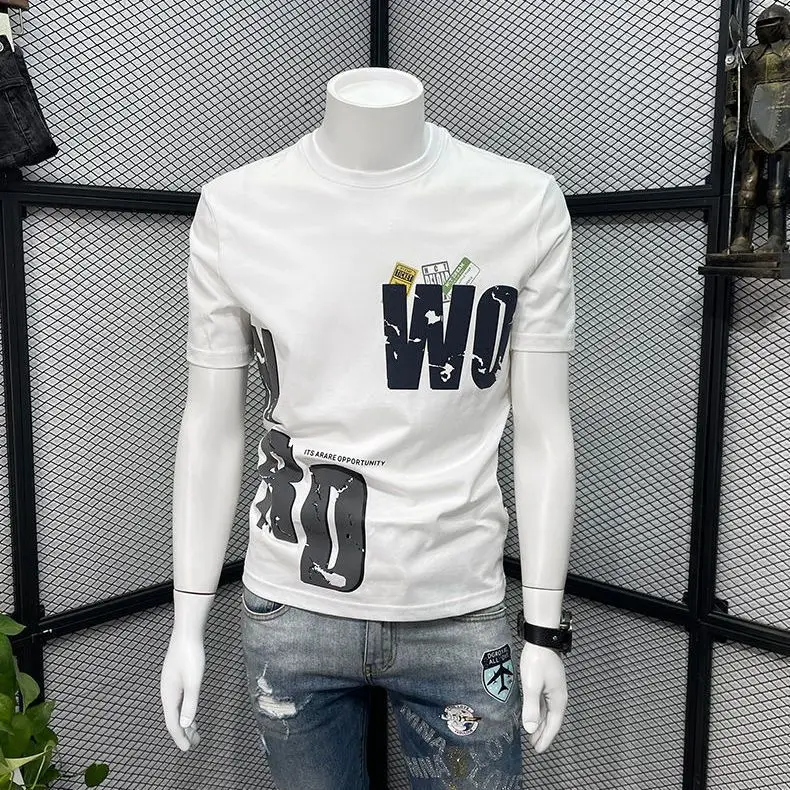 Men Black Graphic T-Shirt Slim Fit Round Neck Summer Casual - Image 2