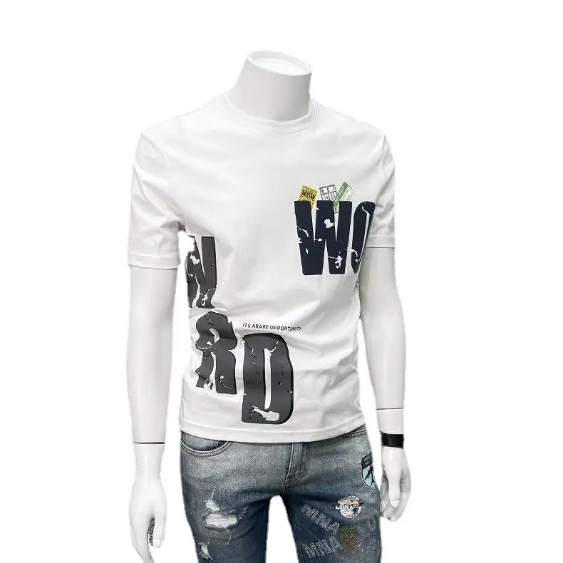 Men Black Graphic T-Shirt Slim Fit Round Neck Summer Casual - Image 5