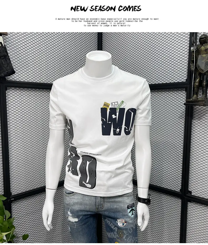 Men Black Graphic T-Shirt Slim Fit Round Neck Summer Casual — feature 7