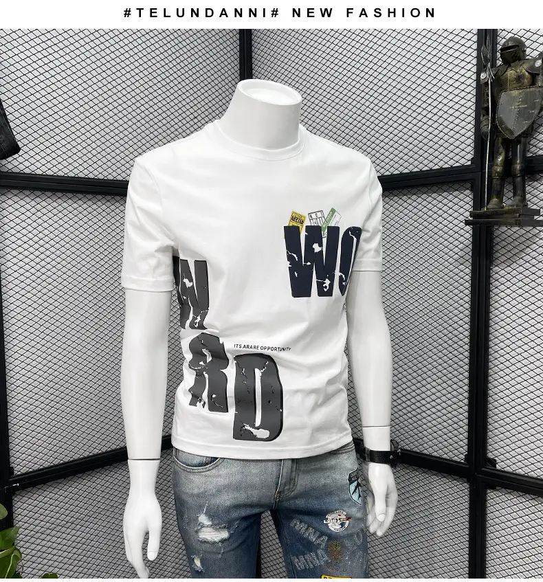 Men Black Graphic T-Shirt Slim Fit Round Neck Summer Casual — feature 8
