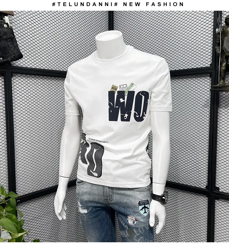 Men Black Graphic T-Shirt Slim Fit Round Neck Summer Casual — feature 9