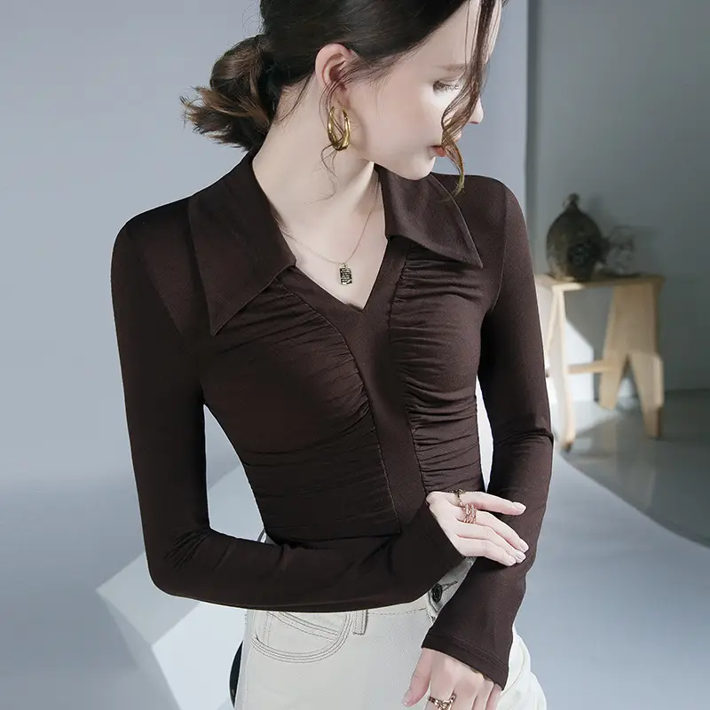 Black Pleated Long Sleeve Western Top for Women