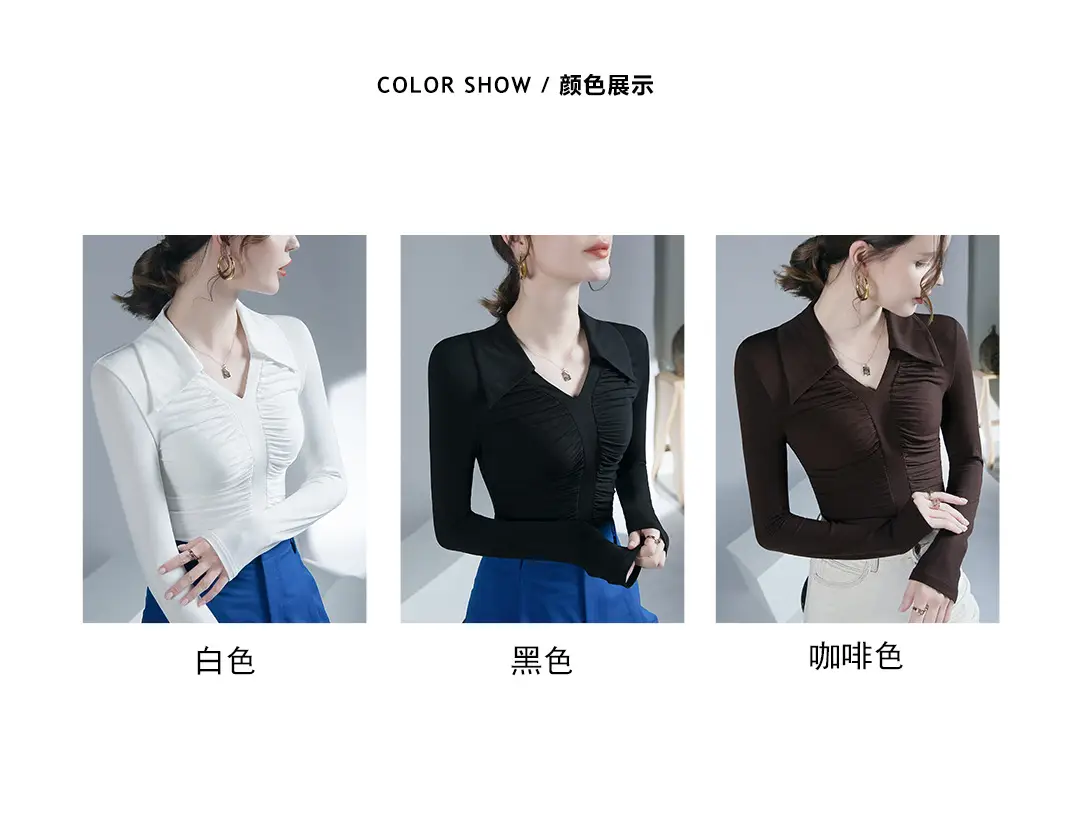 Black Pleated Long Sleeve Western Top for Women — feature 2