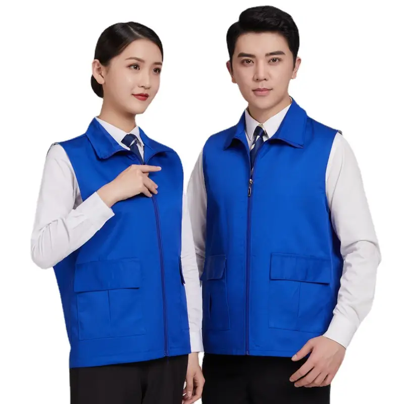 Blue Sleeveless Vest with 4 Zip Pocket Set