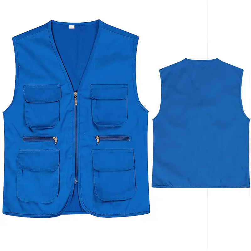 Blue Sleeveless Vest with 4 Zip Pocket Set