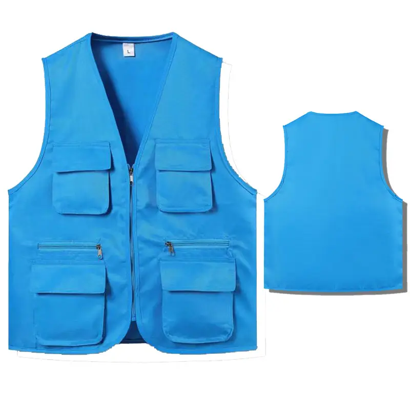 Blue Sleeveless Vest with 4 Zip Pocket Set