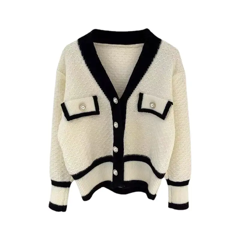Women's Black White Knit Cardigan Jacket Autumn 25 - Image 7