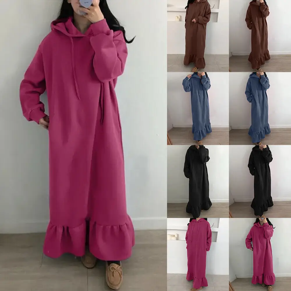 Velvet Hooded Sweatshirt Plus Size Loose Long Dress - Image 5