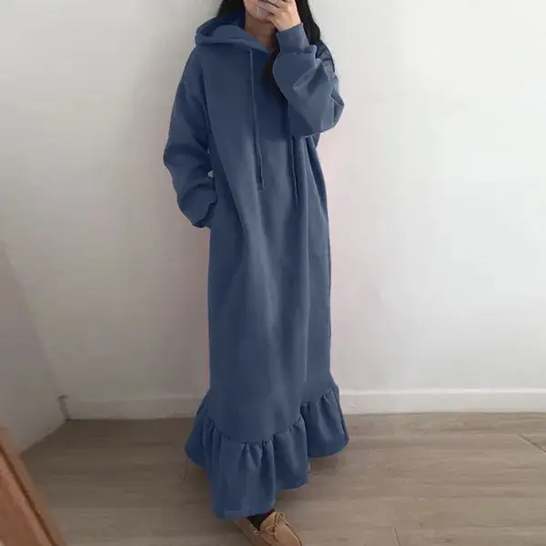 Velvet Hooded Sweatshirt Plus Size Loose Long Dress - Image 4
