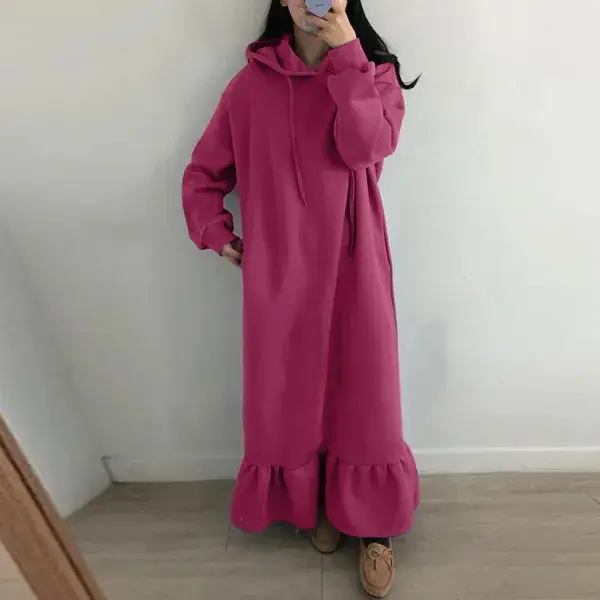 Velvet Hooded Sweatshirt Plus Size Loose Long Dress - Image 7