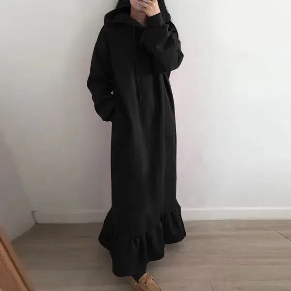 Velvet Hooded Sweatshirt Plus Size Loose Long Dress - Image 8
