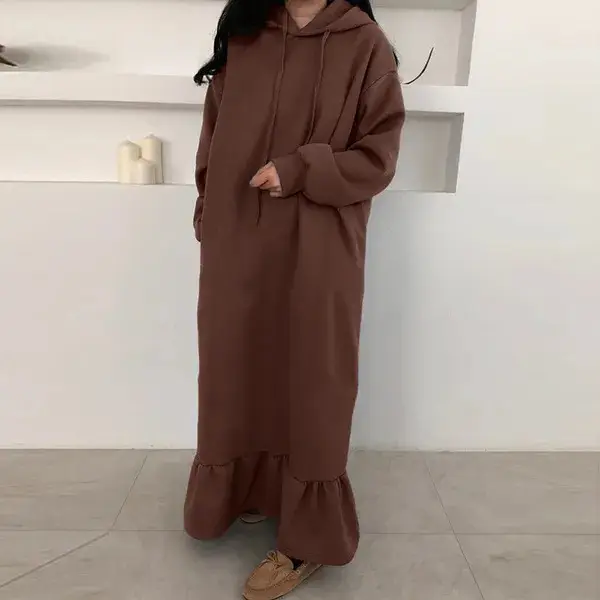 Velvet Hooded Sweatshirt Plus Size Loose Long Dress — feature 10