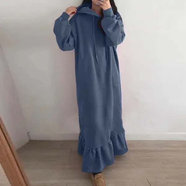 Velvet Hooded Sweatshirt Plus Size Loose Long Dress — feature 4