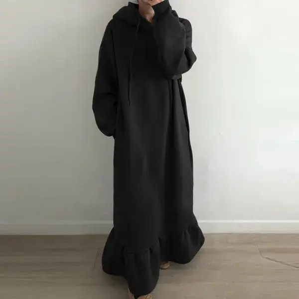 Velvet Hooded Sweatshirt Plus Size Loose Long Dress — feature 6