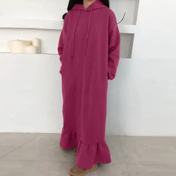 Velvet Hooded Sweatshirt Plus Size Loose Long Dress — feature 7