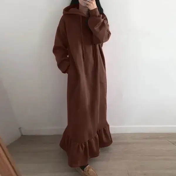Velvet Hooded Sweatshirt Plus Size Loose Long Dress - Image 2