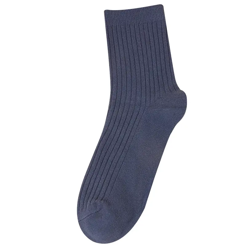 Socks Men's Autumn and Winter Pure Cotton Mid-length Socks Double Needle Vertical Strip Men's Casual Business Cotton Socks Stockings Solid Color All-match Trendy