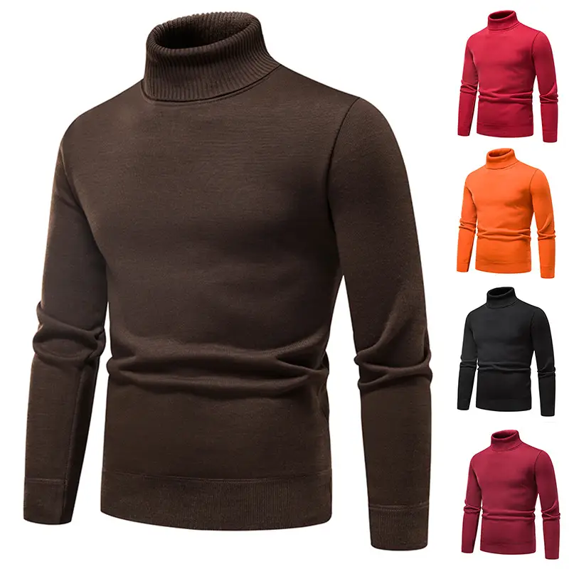 Men's Maroon Fleece Turtleneck Sweater - Image 15