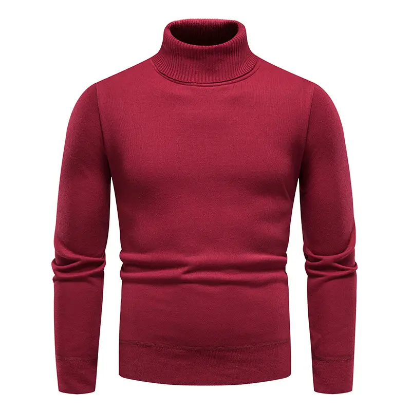 Men's Maroon Fleece Turtleneck Sweater - Image 6