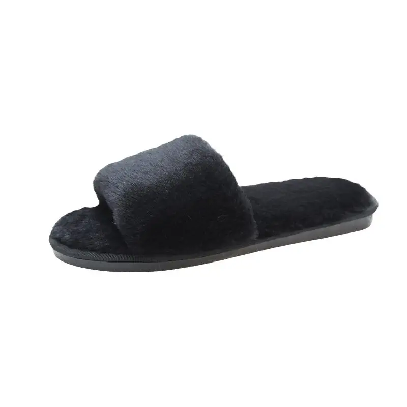 2022 Autumn and Winter Cotton Slippers Women's Indoor Korean-style Home Flat Open Toe One-character Popular Fashion Short Plush