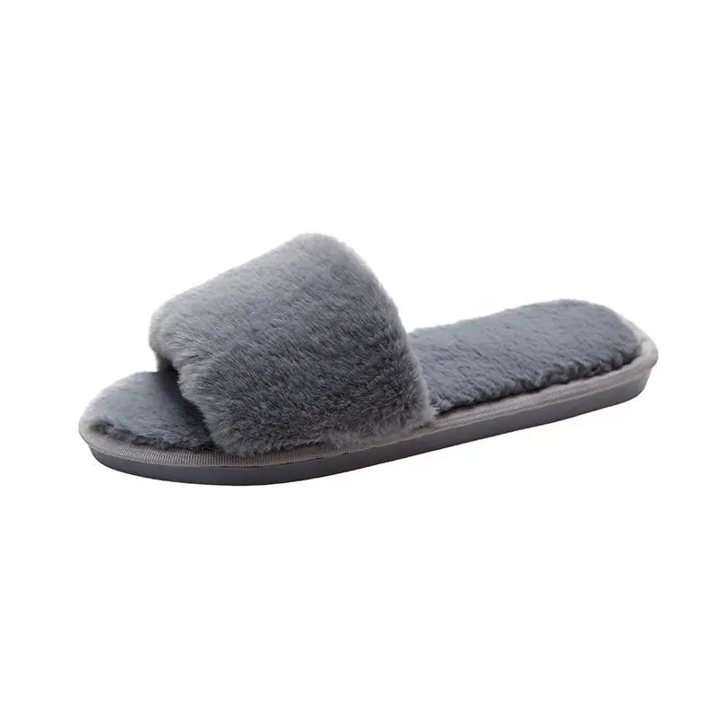 2022 Autumn and Winter Cotton Slippers Women's Indoor Korean-style Home Flat Open Toe One-character Popular Fashion Short Plush