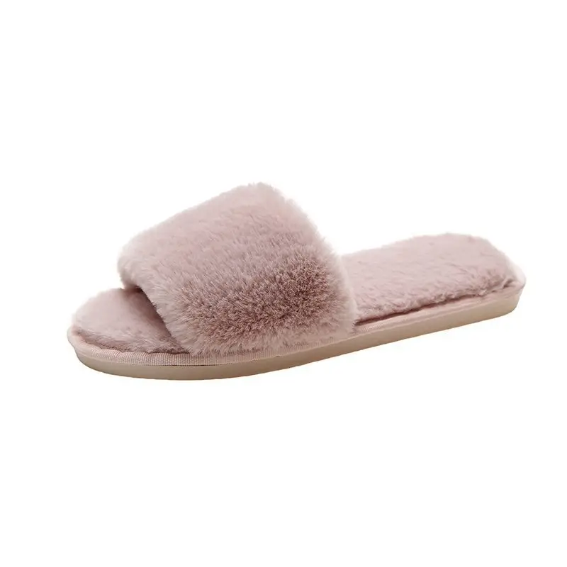 2022 Autumn and Winter Cotton Slippers Women's Indoor Korean-style Home Flat Open Toe One-character Popular Fashion Short Plush