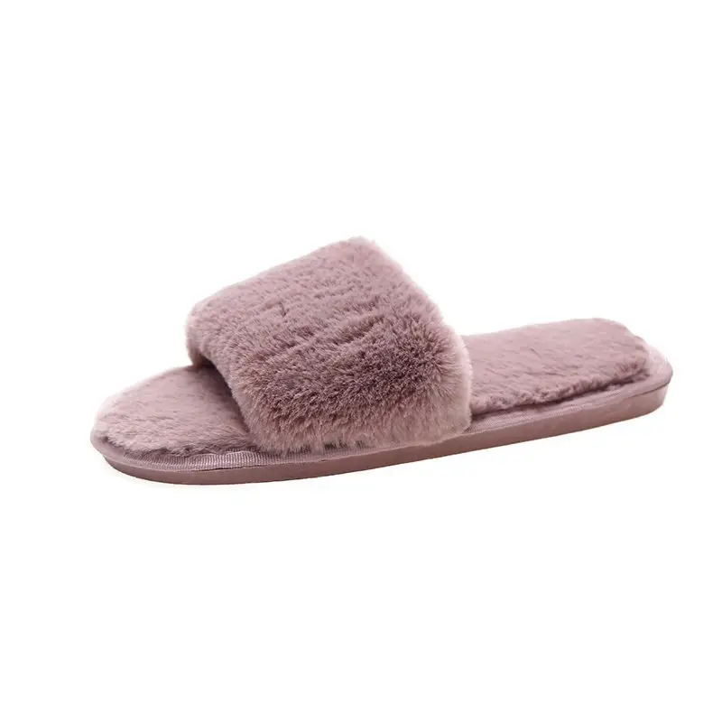 2022 Autumn and Winter Cotton Slippers Women's Indoor Korean-style Home Flat Open Toe One-character Popular Fashion Short Plush