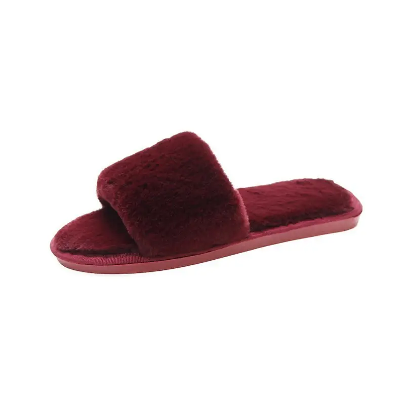 2022 Autumn and Winter Cotton Slippers Women's Indoor Korean-style Home Flat Open Toe One-character Popular Fashion Short Plush