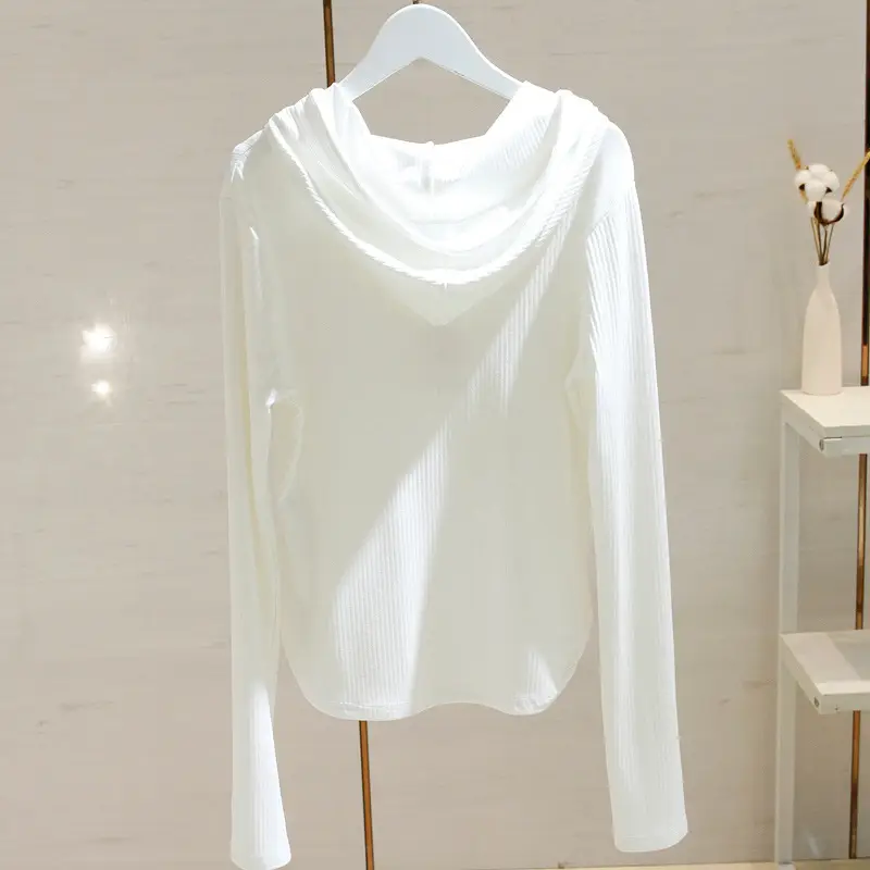 Women Grey Slim Fit Long Sleeve Hoodie - Image 5