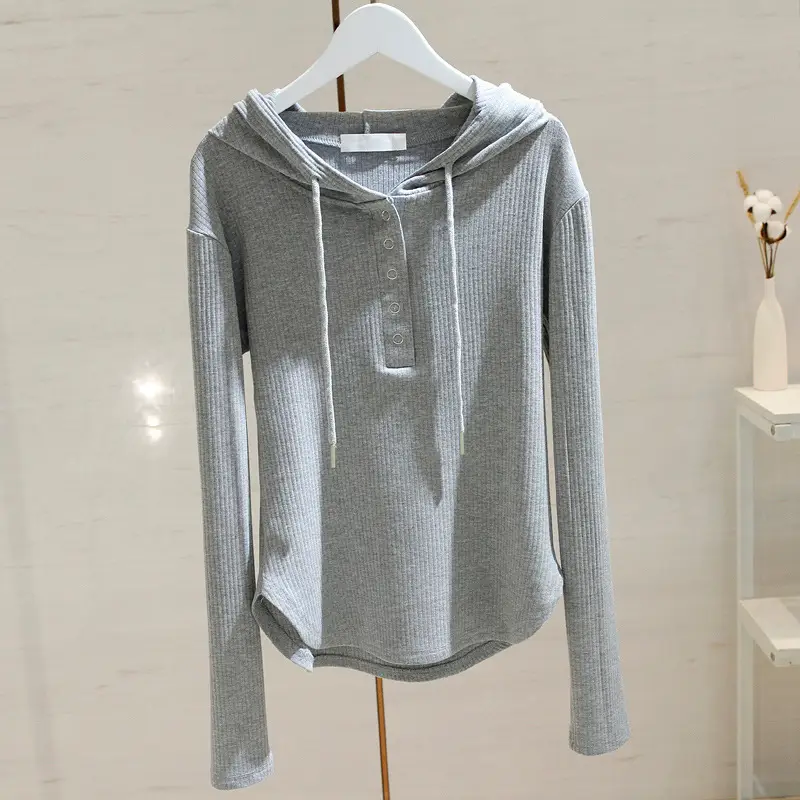 Women Grey Slim Fit Long Sleeve Hoodie - Image 6