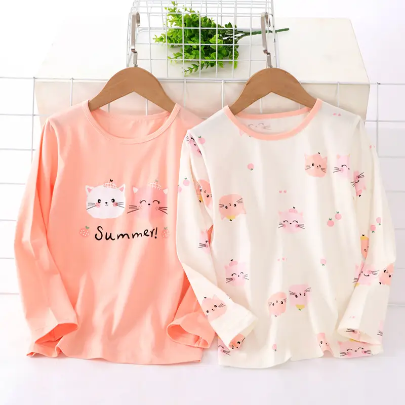 Girls Long Sleeve T-Shirt Set Pink & Cream Summer Print - Image 7