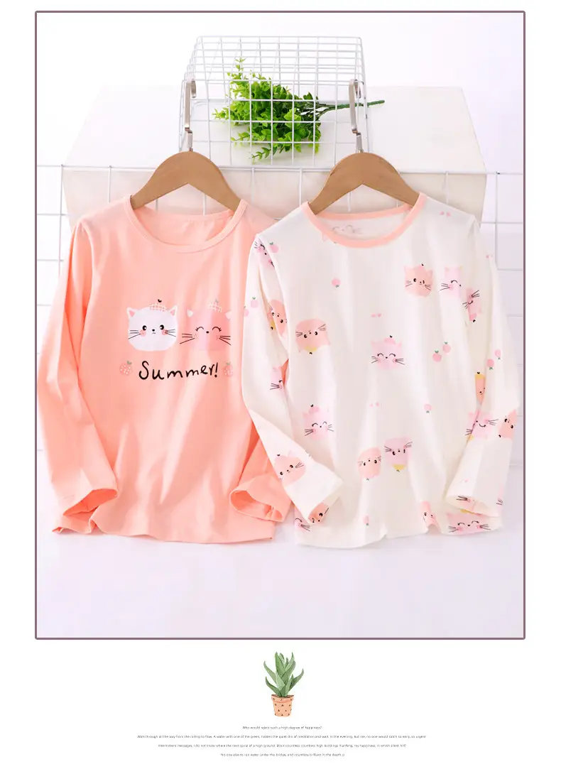 Girls Long Sleeve T-Shirt Set Pink & Cream Summer Print — feature 17