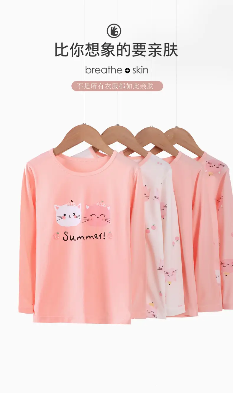 Girls Long Sleeve T-Shirt Set Pink & Cream Summer Print — feature 6