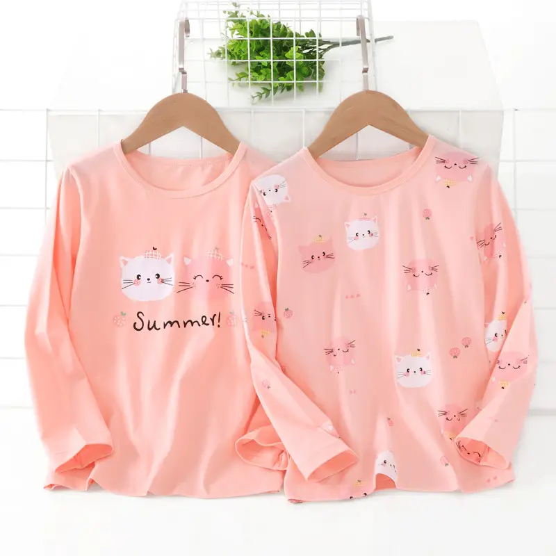 Girls Long Sleeve T-Shirt Set Pink & Cream Summer Print - Image 2