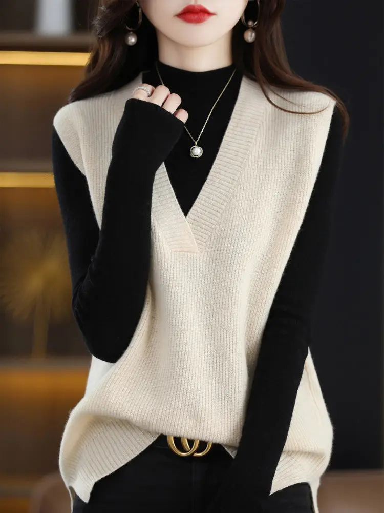 Women's V-Neck Knitted Vest Sleeveless Winter Wear — feature 2